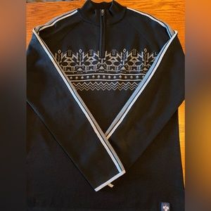 Meister Mens XL Wool Blend 1/4 Zip Black Pullover Sweater Excellent Condition